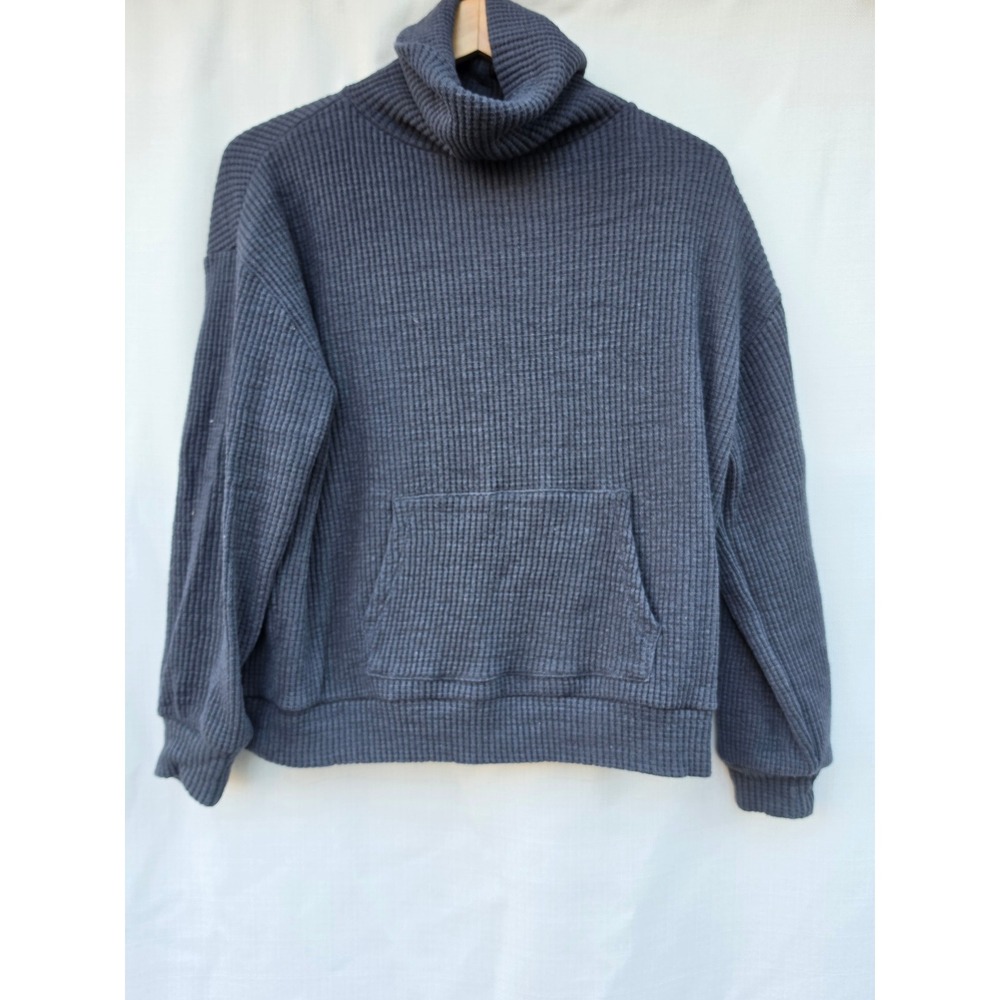 Gap Waffle Kanga Turtleneck Sweatshirt Washed Black Gray Sz M Grunge Minimalist